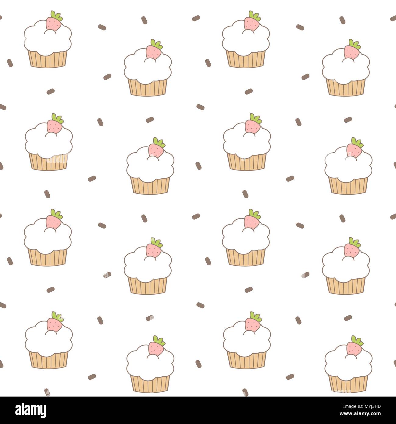 Niedlich Schonen Cartoon Cupcakes Nahtlose Vektor Muster Hintergrund Abbildung Stock Vektorgrafik Alamy