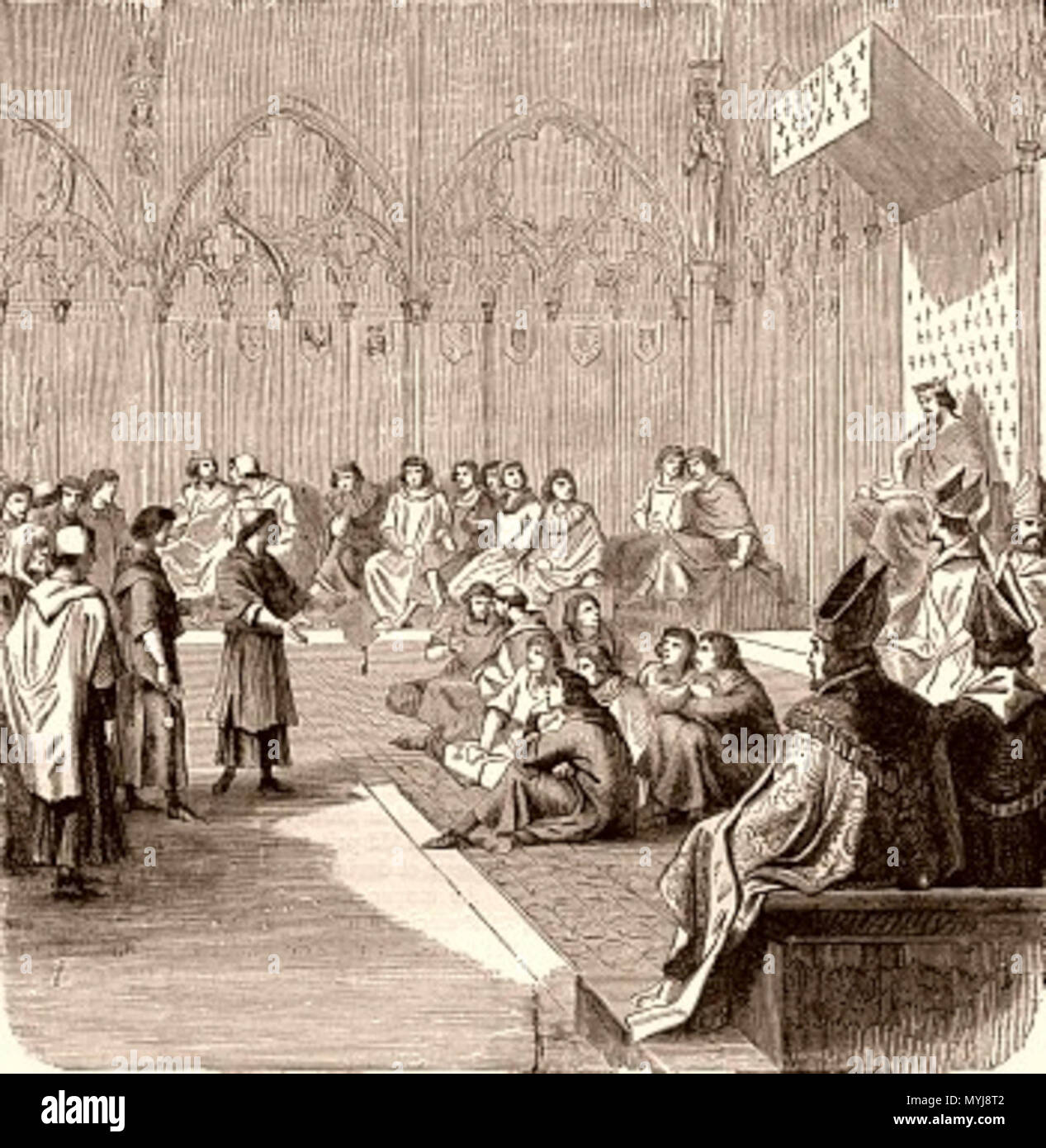 . Charles de Navarra est appelé à comparaître, le 4 mars 1353 Devant le Lit de justice de Jean Le Bon. 1879. H. in Gourdon de Genouillac 325 Lit de justice charlesle Mauvais Stockfoto