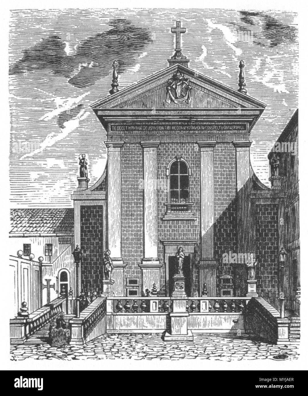 . Polski: Warszawa, ul. Miodowa 13-kościół Pańskiego (kościół Kapucynów Przemienienia). Powstał wraz z klasztorem w latach 1683-1694 z inicjatywy króla Jana III Sobieskiego jako wotum dziękczynne za zwycięstwa w bitwach pod Wiedniem Chocimiem I POD. 29. August 2009. Drzeworyt: Michał Starkman (około 1855 r), Scan i obróbka Lonio 17 302 Koscol przemienienia Warszawa Stockfoto