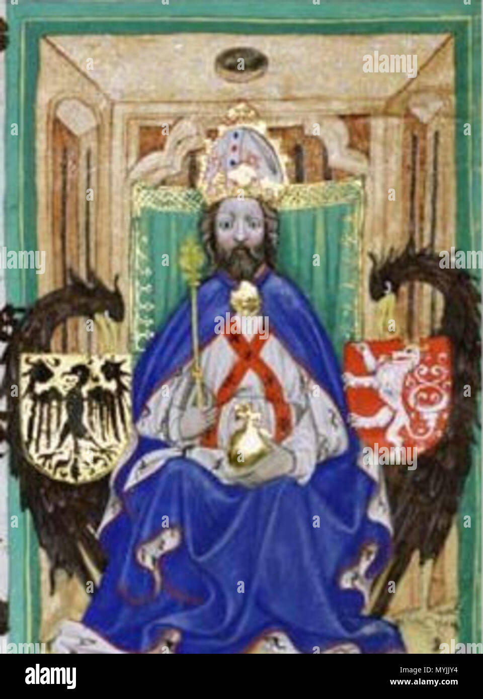 . Englisch: Karl IV., Kaiser des Heiligen Römischen Reiches Čeština: Karel IV. na miniatuře v Gelnausenově kodexu. 14. Jahrhundert. Anonym 289 Kaja 4 Gelnhausenkodex Stockfoto