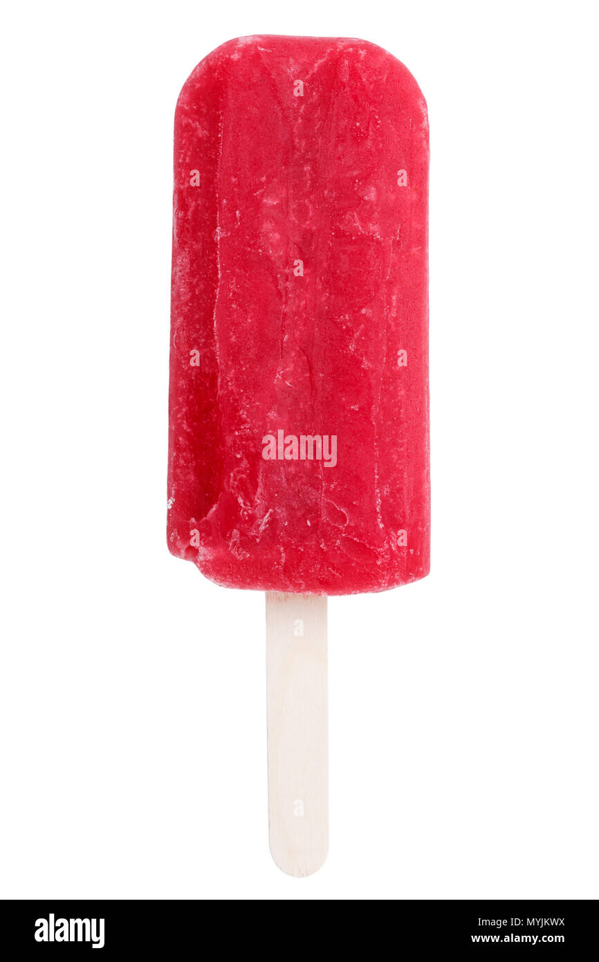 Popsicle Eis am Stiel Eis Eis Erdbeer Sommer auf weißem Hintergrund Stockfoto