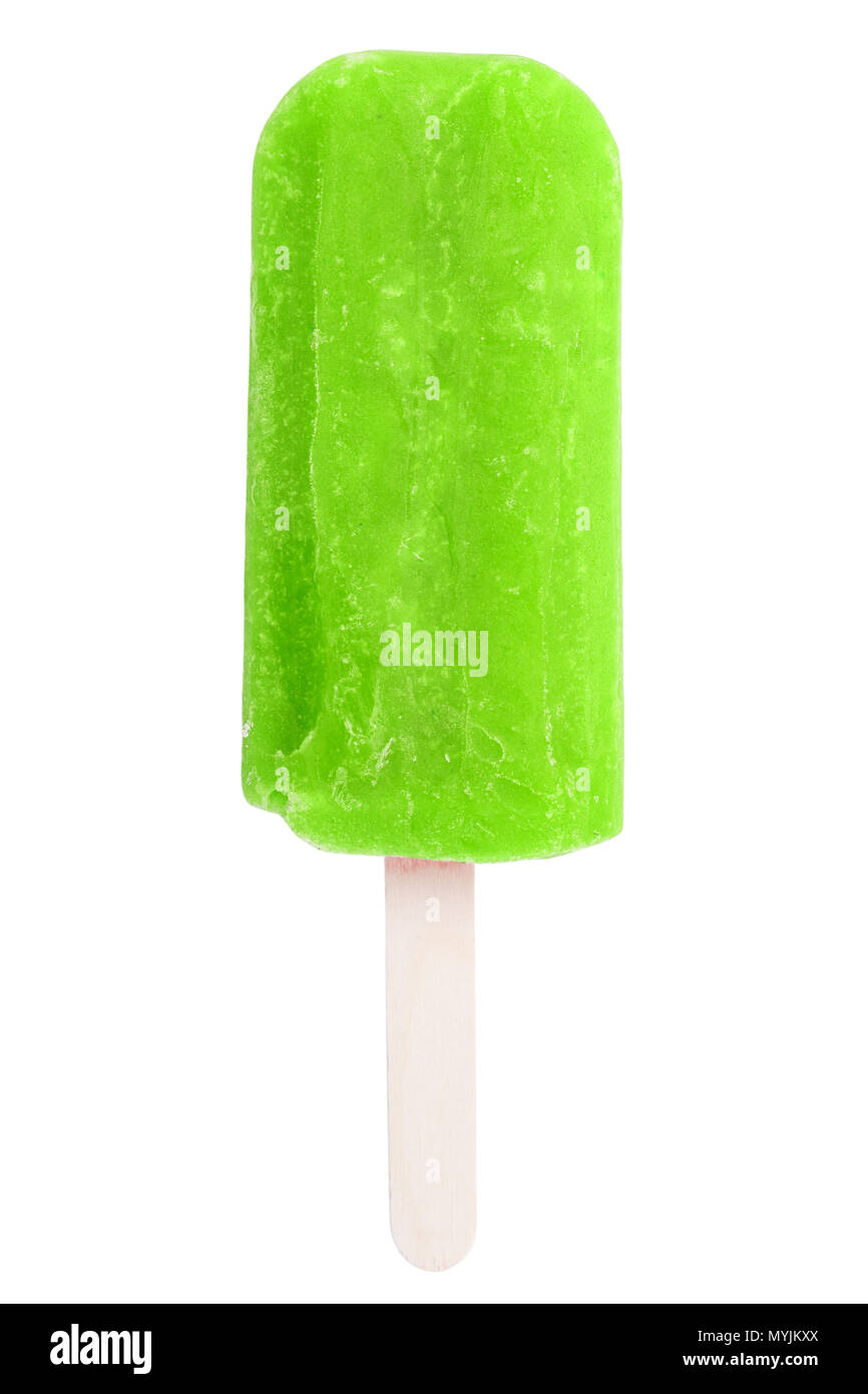 Popsicle Eis am Stiel Eis Eis grüner Sommer auf weißem Hintergrund Stockfoto