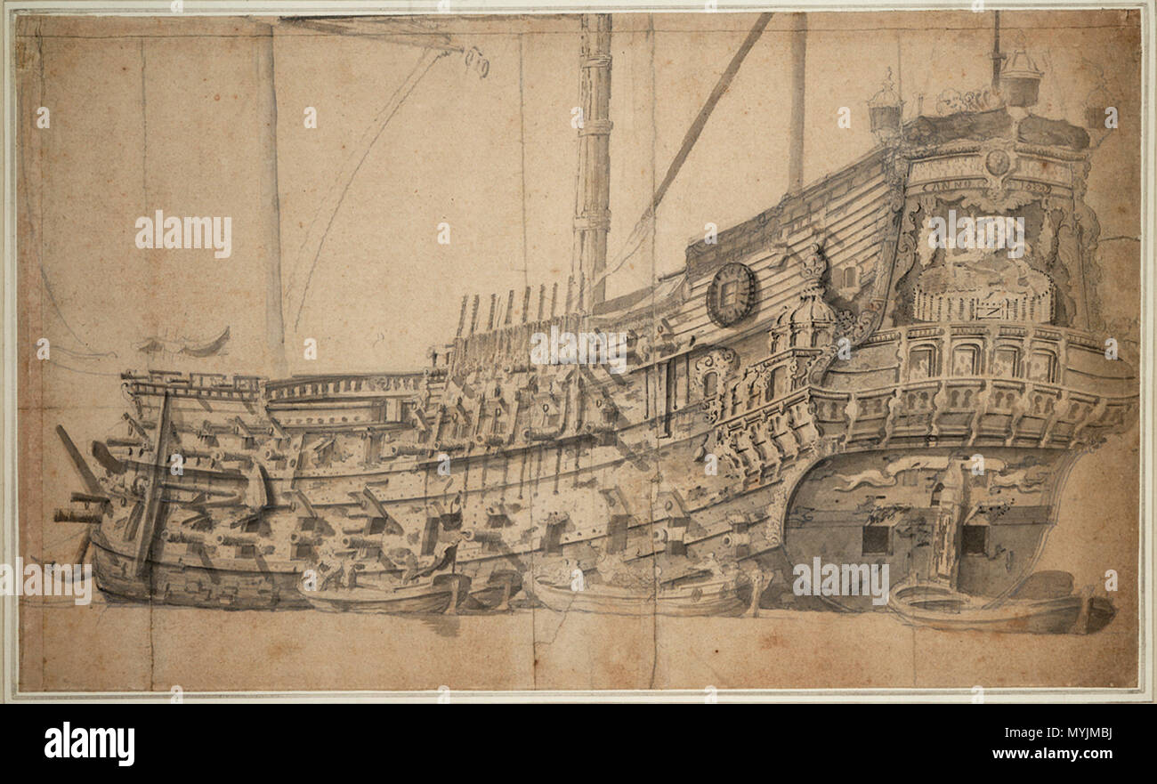 . English: Porträt der Eendracht mit Gefechtsschäden / der Seeschlacht im Öresund 1658. 3. Oktober 2007, 10:36:43. Willem van de Velde (I) (1611-1693) 155 EendrachtWvV 5 Stockfoto