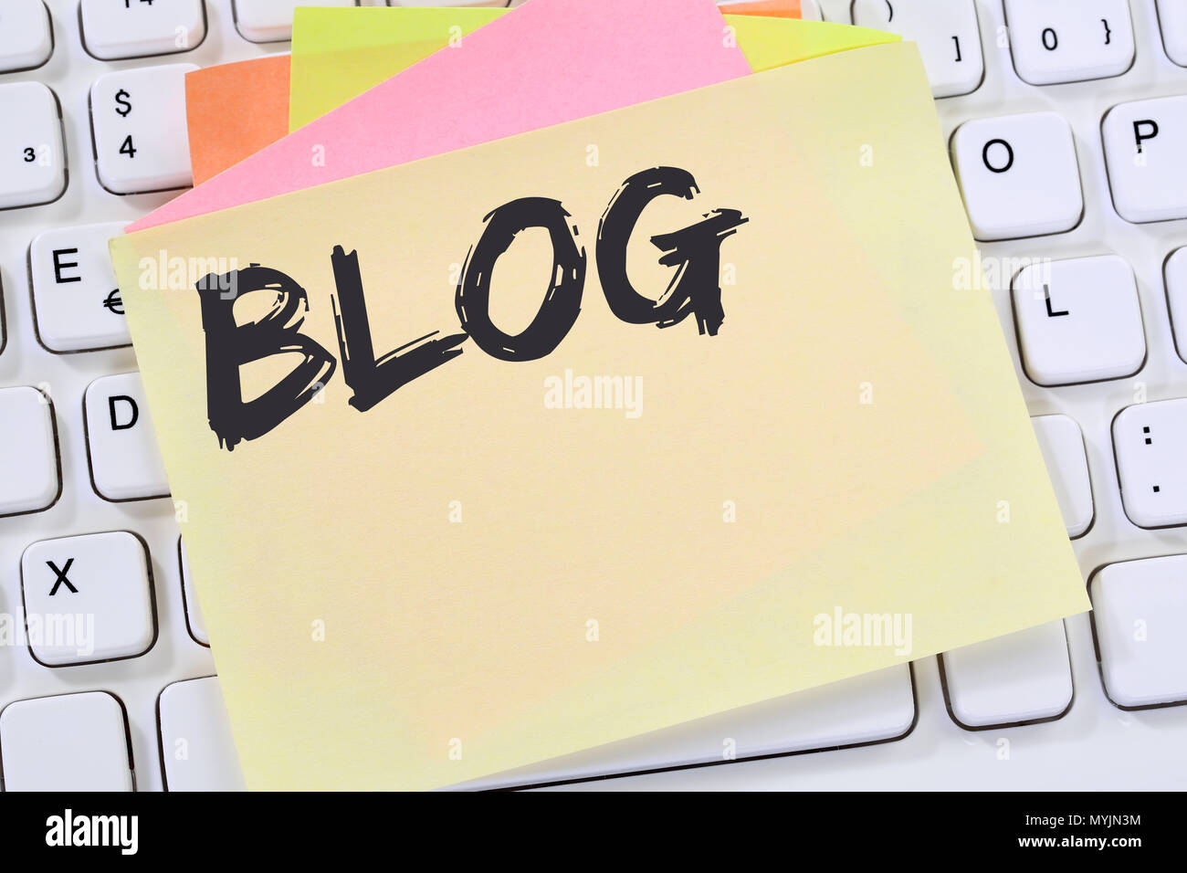Blog schreiben Blogger online Business Concept office Computer Internet Tastatur Stockfoto