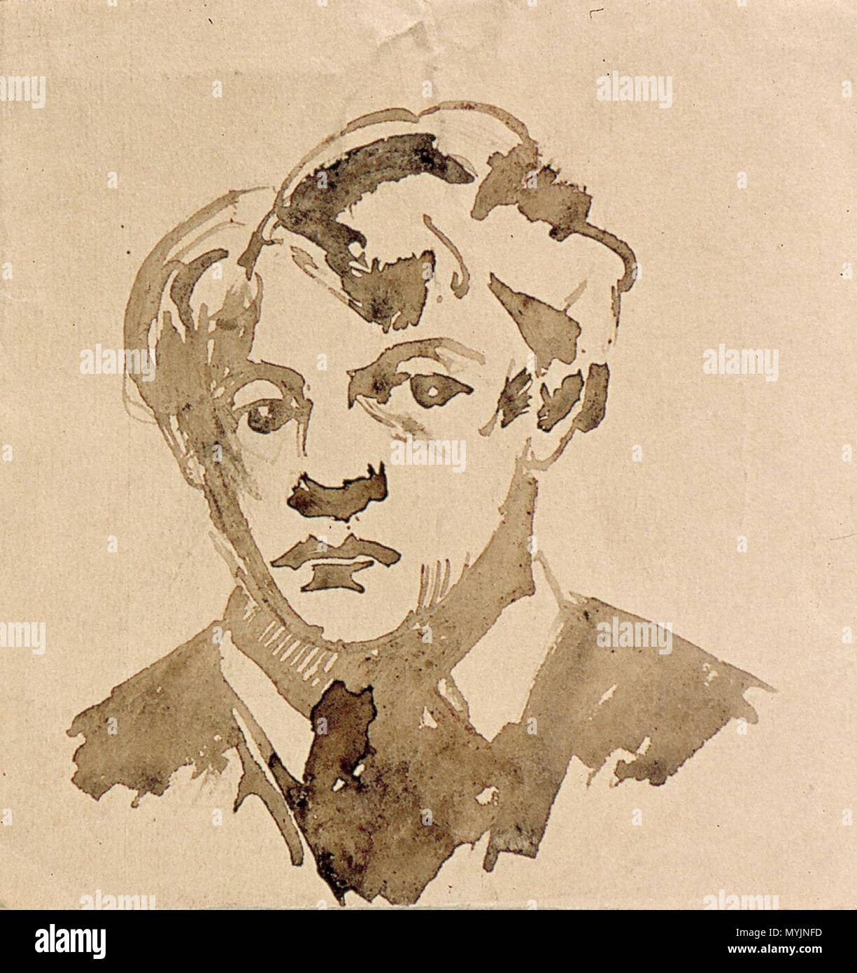 . Nederlands: Selbstportrait. ca. 1905. Braun Aquarell oder braune Tusche auf Papier. 12 × 13 cm (4.7 X 5.1 in). Utrecht Centraal Museum. ca. 1905. Theo van Doesburg (1883-1931) Alternative Namen Christian Emil Marie (Emile) Küpper, I.K. Bonset Beschreibung des niederländischen Architekten, Maler, Zeichner und Schriftsteller Geburtsdatum / Tod 30. August 1883 7. März 1931 Ort der Geburt / Todes Utrecht Davos Arbeiten Zeitraum 1899-1931 Arbeit Standort Amsterdam (1899-1914), Amersfoort (September 1908), Apeldoorn (Juli 1910), Fort bij Veldhuis (Heemskerk) (Juli 1914), Groesbeek (Mai 1915-Juni 1915, 1. September Stockfoto