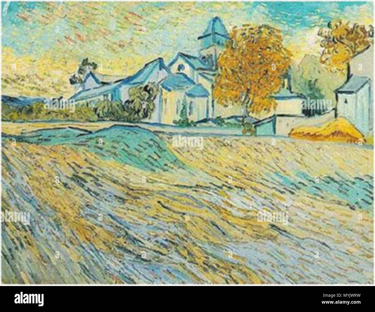 . Blick auf die Asyl- und die Kapelle von Saint-Rémy. Blick auf die Asyl- und die Kapelle bei Saint Remy. 1889. Vincent Van Gogh 551 Blick auf die Asyl- und die Kapelle bei Saint Remy Stockfoto