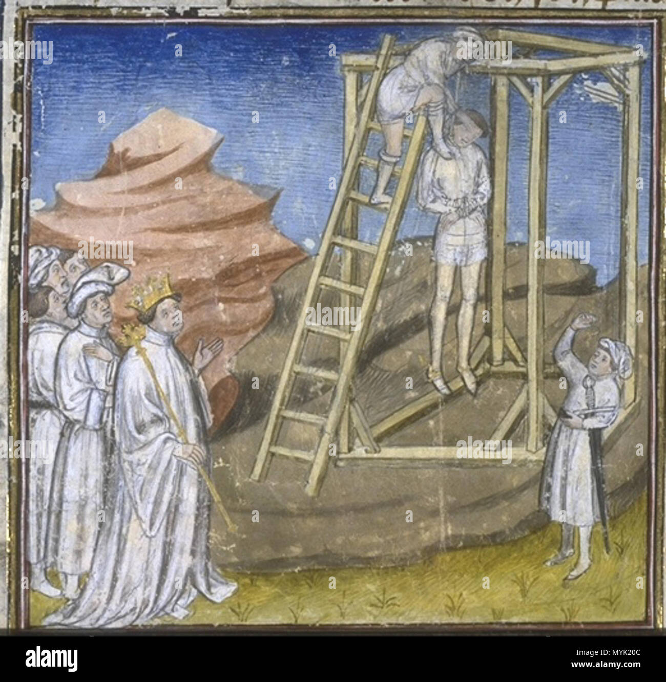 . Français: Herbert II de Vermandois pendu sur ordre de Louis IV d'Outremer. 14. Jahrhundert. Anonym 330 Louis 4 Herbert 2 Stockfoto