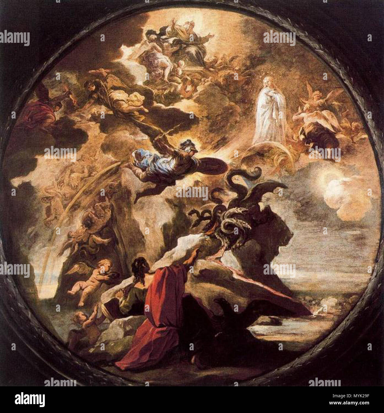 . Seefilename. 17. Jahrhundert. Luca Giordano 331 Luca-Giordano-Vision-of-St. - Johannes der Evangelist auf Patmos Stockfoto