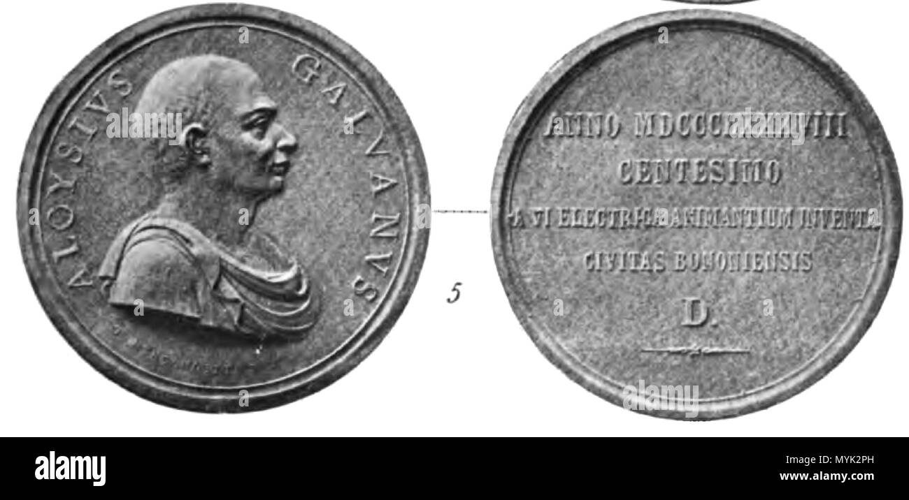. Englisch: Medaille zu Ehren von Luigi Galvani 1889. 17 April 2014, 22:37:50. Rivista Italiana di Numismatica 1889. djvu 333 Luigi Galvani 1889 Stockfoto