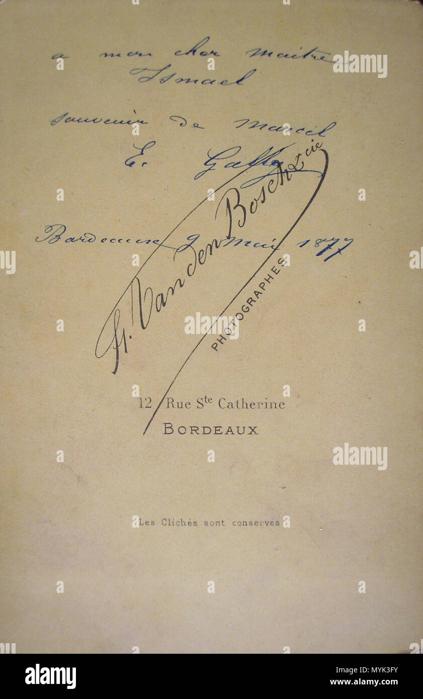 . Français: Foto dédicacée de Gally. ca. 1880. XIXe siècle Fotografen 335 M. Gally verso Stockfoto