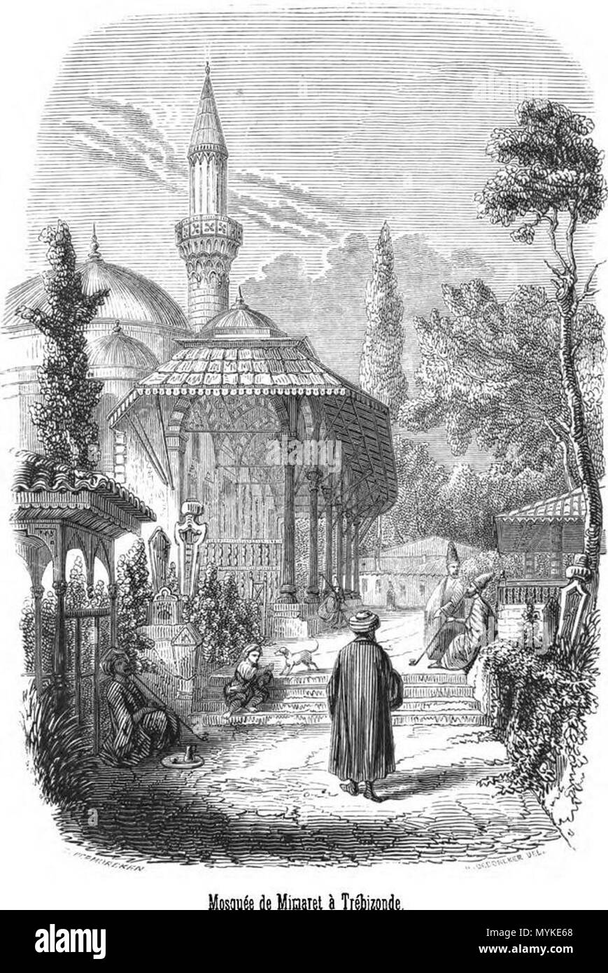 . Deutsch: "Trebizonde - Mosquee de Mimaret' von L'Illustration Magazine 1849, Nr. 331. (Trabzon, Türkei). 15 Juni 2014, 16:26:30. M. Adalbert de Beaumont 372 Moschee von Mimaret, Trapezunt Stockfoto