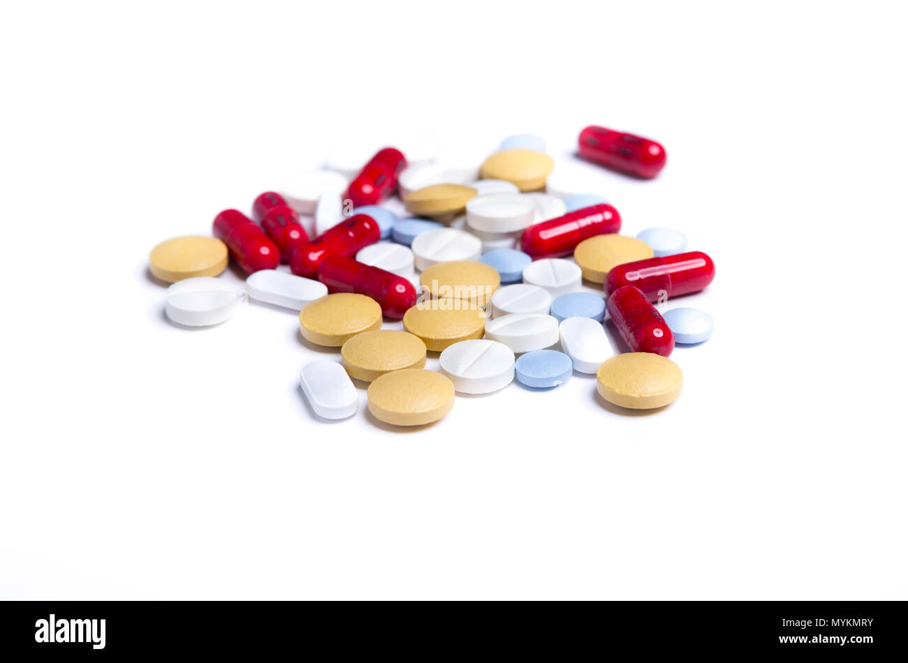 Farbigen Pillen über weiß Stockfoto