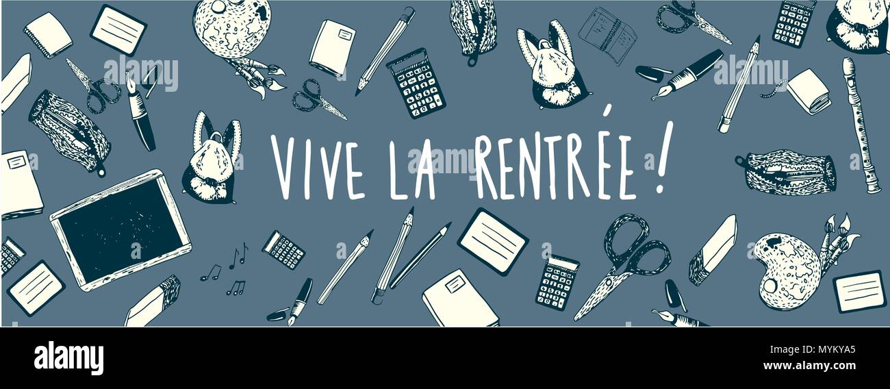 Französisch Zurück zu Schule doodles Vektor banner Stock Vektor