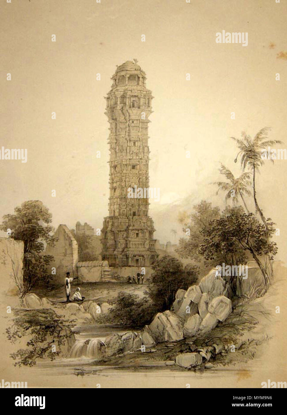 . Englisch: Vijaya Stambha. (Unbekannt). Standardeigenschaft des Govt. von Indien. 397 Altes Foto von der berühmten Vijaya Stambha Stockfoto