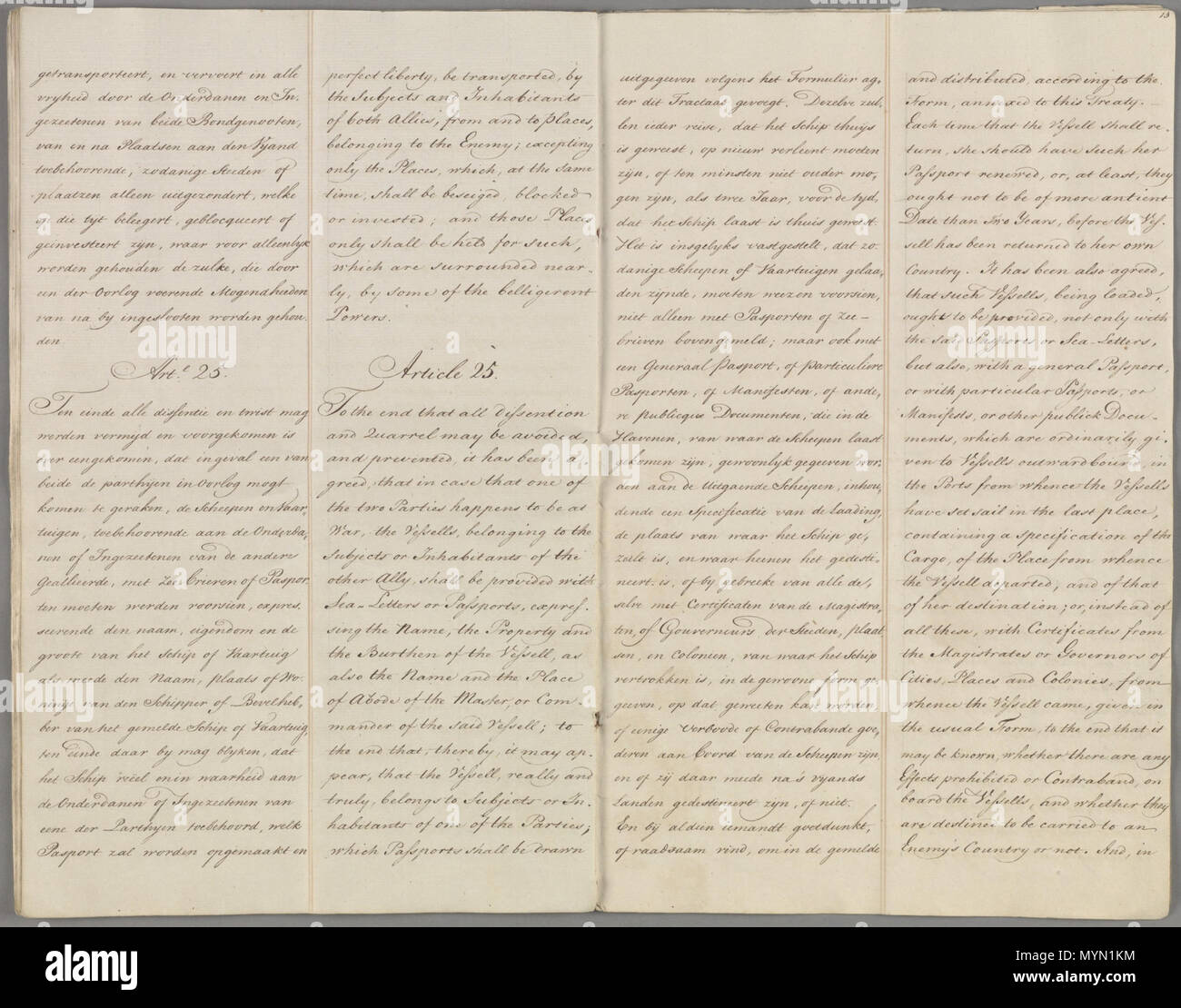 . Nederlands: Akte van traktaat van vriendschap De commercie een separate conventie te 's-Gravenhage gesloten tussen de Staten-Generaal en De Verenigde Staten van Amerika erfüllt. Met bijlagen, 1780, 1782. 8. Oktober 1782. 24 März 2014, 11:39:12. Nationaal Archief, Staten Generaal 390 NL-HaNA 1.01.02 12597.256 16 Vriendschapsverdrag De Verenigde Staten met Stockfoto