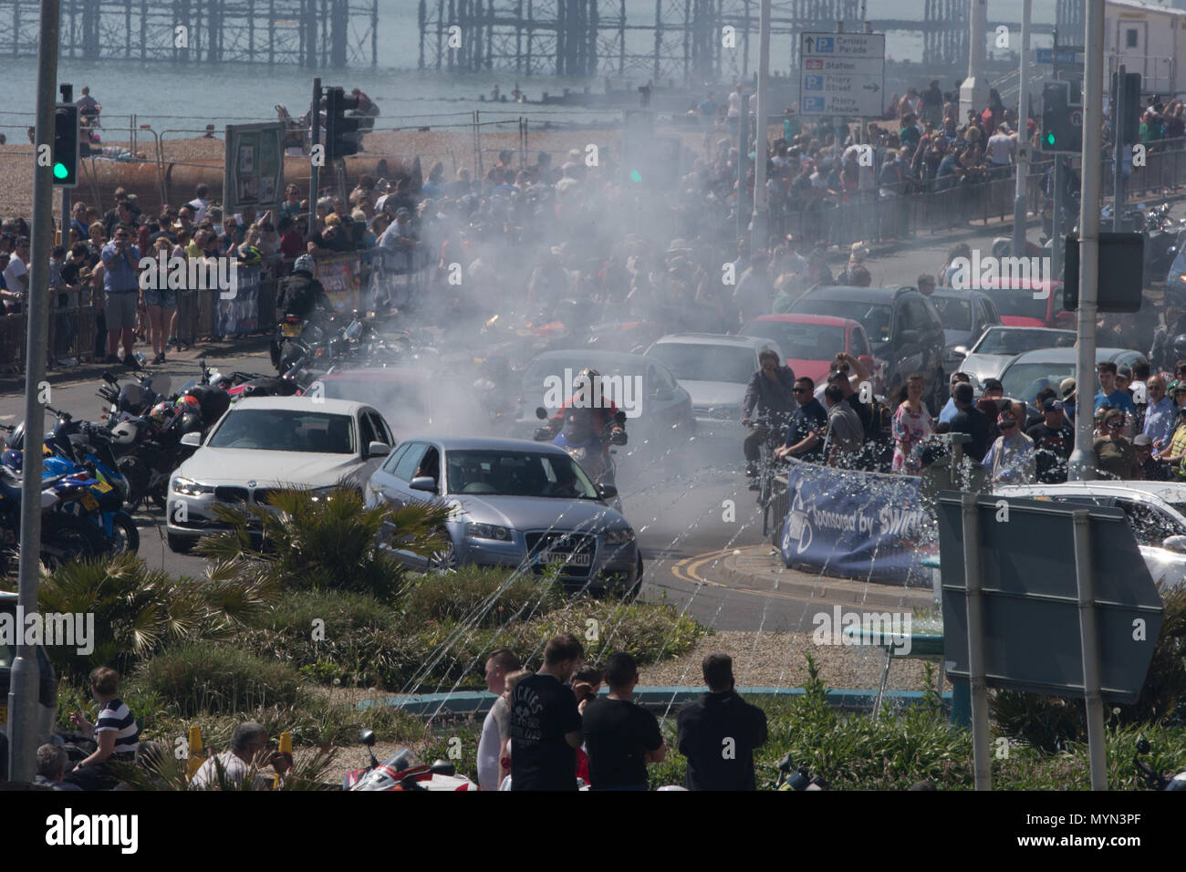 Motorradfahrer aus ganz Europa treffen sich in Hastings feiert 40 Jahre des legendären Mayday laufen auf der Bike 1066. Großbritanniens größte kostenlose-zu-besuchen Motorrad Festival, Mayday Bank Holiday Wochenende 2018 Mit: Atmosphäre, wo: East Sussex, England, Großbritannien Wann: 07. Mai 2018 Credit: Wheatley/WANN Stockfoto