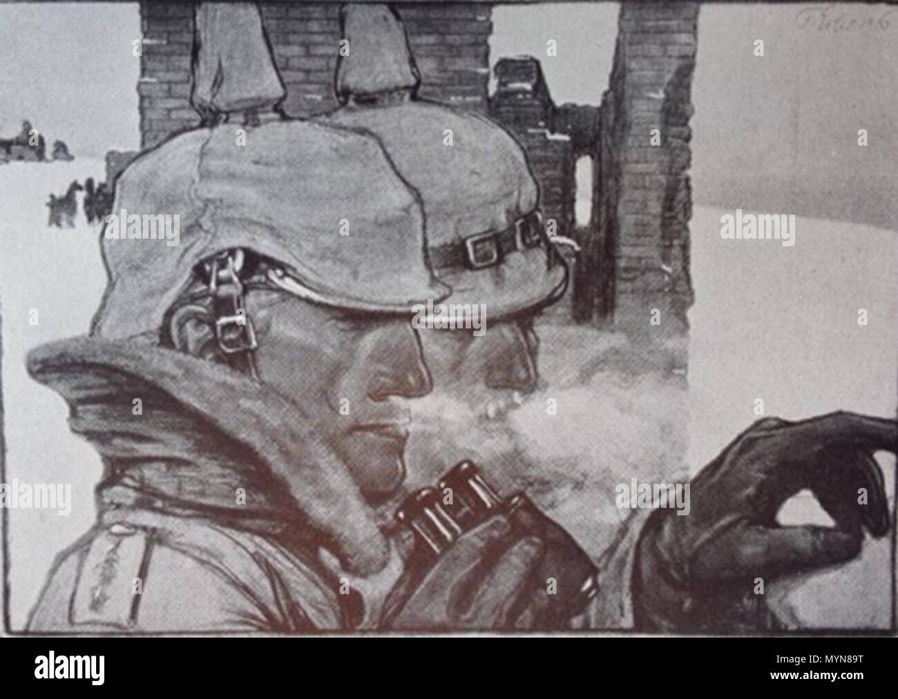. Englisch: Fritz Erler, "Patrouille im Osten' ('Militärpatroullie im Osten"). Anfang 1916, kurz vor der Einführung des Steelhelmet. 1916. Fritz Erler 410 Patrouille im Osten. Stockfoto