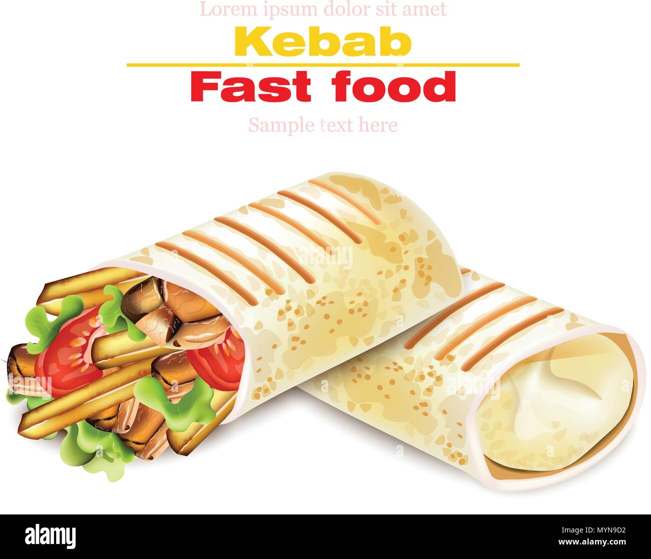 Shawarma Kebab fast food Vektor. Detaillierte Darstellung Stock Vektor