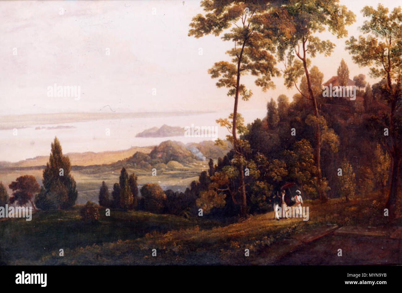 . Englisch: Quelle: Http://www.penangmuseum.gov.my/museum/sites/default/files/portfolio images/442.jpg Titel: Blick auf die Hügel von Halliburton Medien: Öl Breite: 895 mm (35,2") Höhe: 595 mm (23.4 in) Jahr der Gründung: 1818. Penang State Museum und Kunstgalerie 415 Penang Museum historische Gemälde 442 Stockfoto