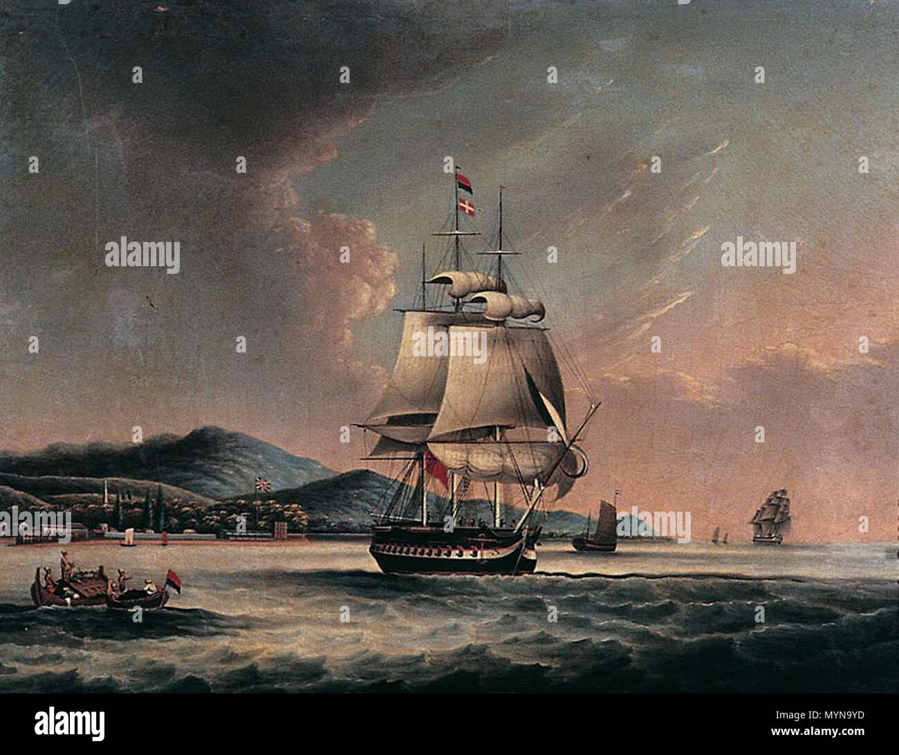 . Englisch: Quelle: Http://www.penangmuseum.gov.my/museum/sites/default/files/portfolio images/455.jpg Titel: E. I..de Schiff William Fairlie, Prince of Wales Island's Medien: Öl Breite: 570 mm (22") Höhe: 430 mm (17 in) Jahr der Gründung: 1828. 1828. Penang State Museum und Kunstgalerie 415 Penang Museum historische Gemälde 455 Stockfoto