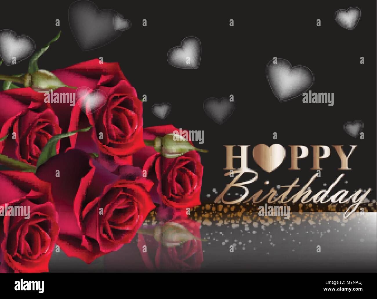 Herzlichen Glückwunsch zum Geburtstag rote Rosen Hintergrund Vektor.  Vintage florales Dekor Schwarz Stock-Vektorgrafik - Alamy