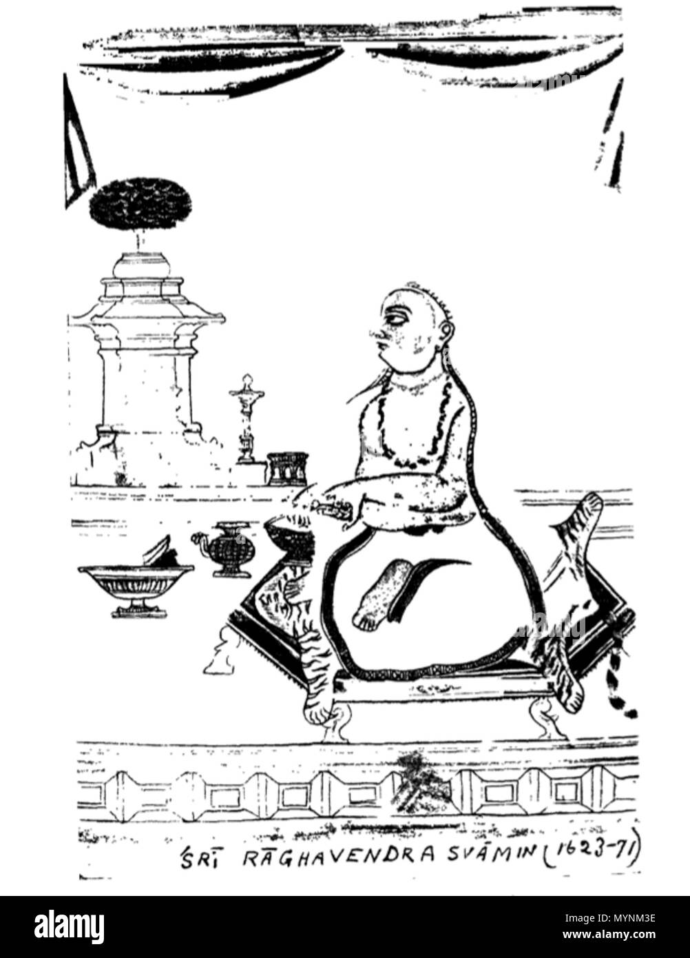 . Englisch: eine Zeichnung von raghavendra Tirtha erholte sich von mutt in Cancun. 21. März 1939. Unbekannt 445 Raghavendra Tirtha Kumbakkonam Stockfoto