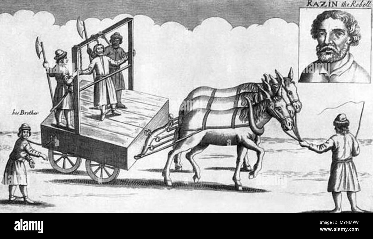 . Englisch: Ausführung von Stepan Rasin. Englisch Gravur. Русский: Казнь Степана Разина. Английская гравюра. Nach 1671 (Jahr der Ausführung). Unbekannt 448 Rasin 2 Stockfoto