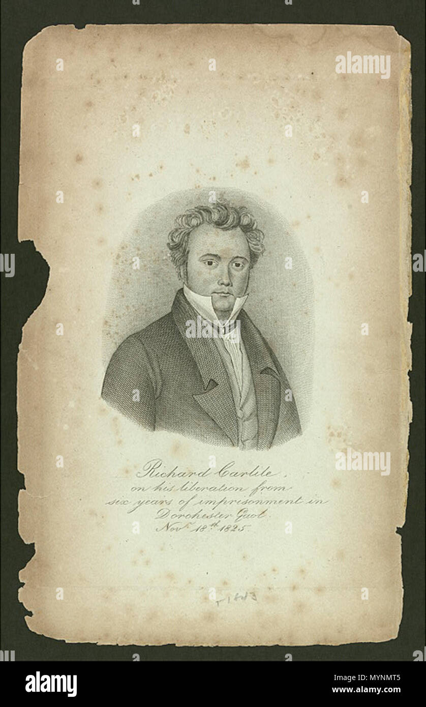 . Richard Carlile, Verlag. (9. Dezember 1790 - vom 10. Februar 1843) war ein wichtiger Agitator für die Einführung des allgemeinen Wahlrechts und die Freiheit der Presse im Vereinigten Königreich. Er 1843 starb. Unbekannt 448 Rcarlile Stockfoto