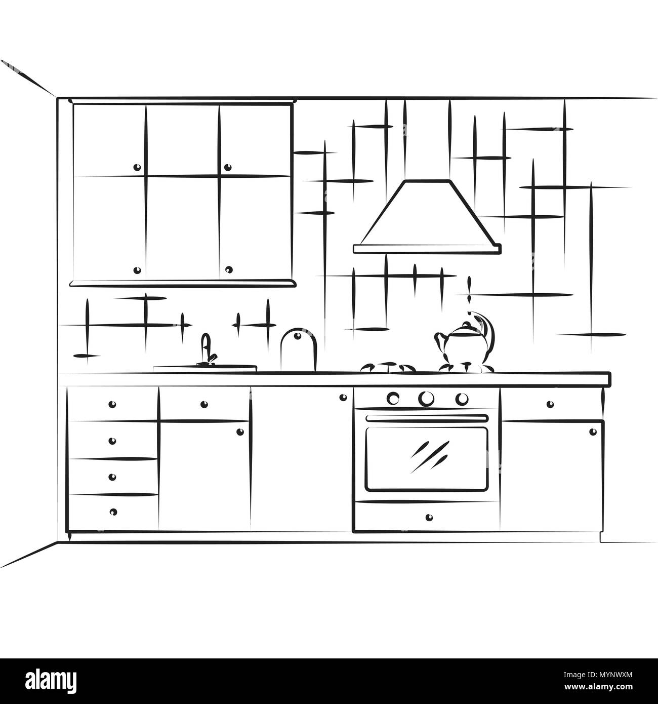 Küche die Architektur Vektor Illustration mit Möbel und Innere