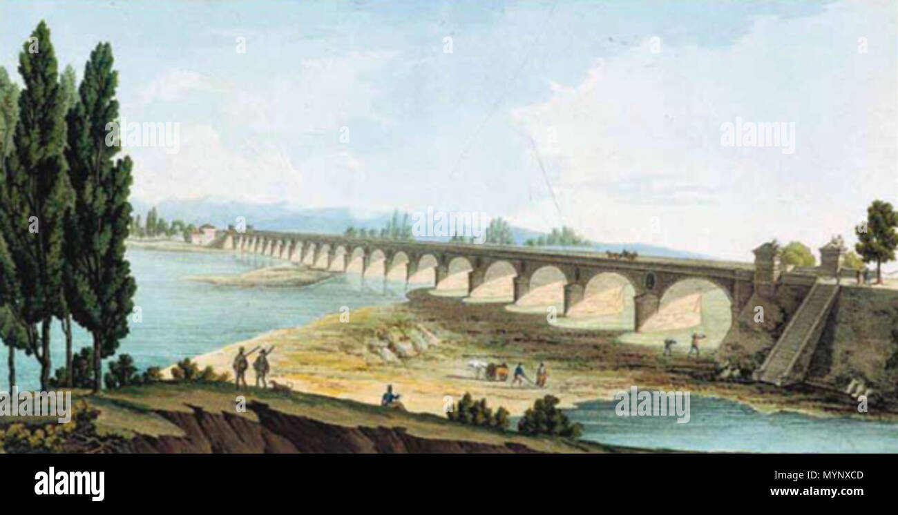 . Englisch: Taro Brücke (1819), Provinz von Parma, Italien Italiano: Ponte sul Taro (1819), Provincia di Parma. 19. anonimo (Museo Glauco Lombardi) 430 Ponte sul Taro Stockfoto