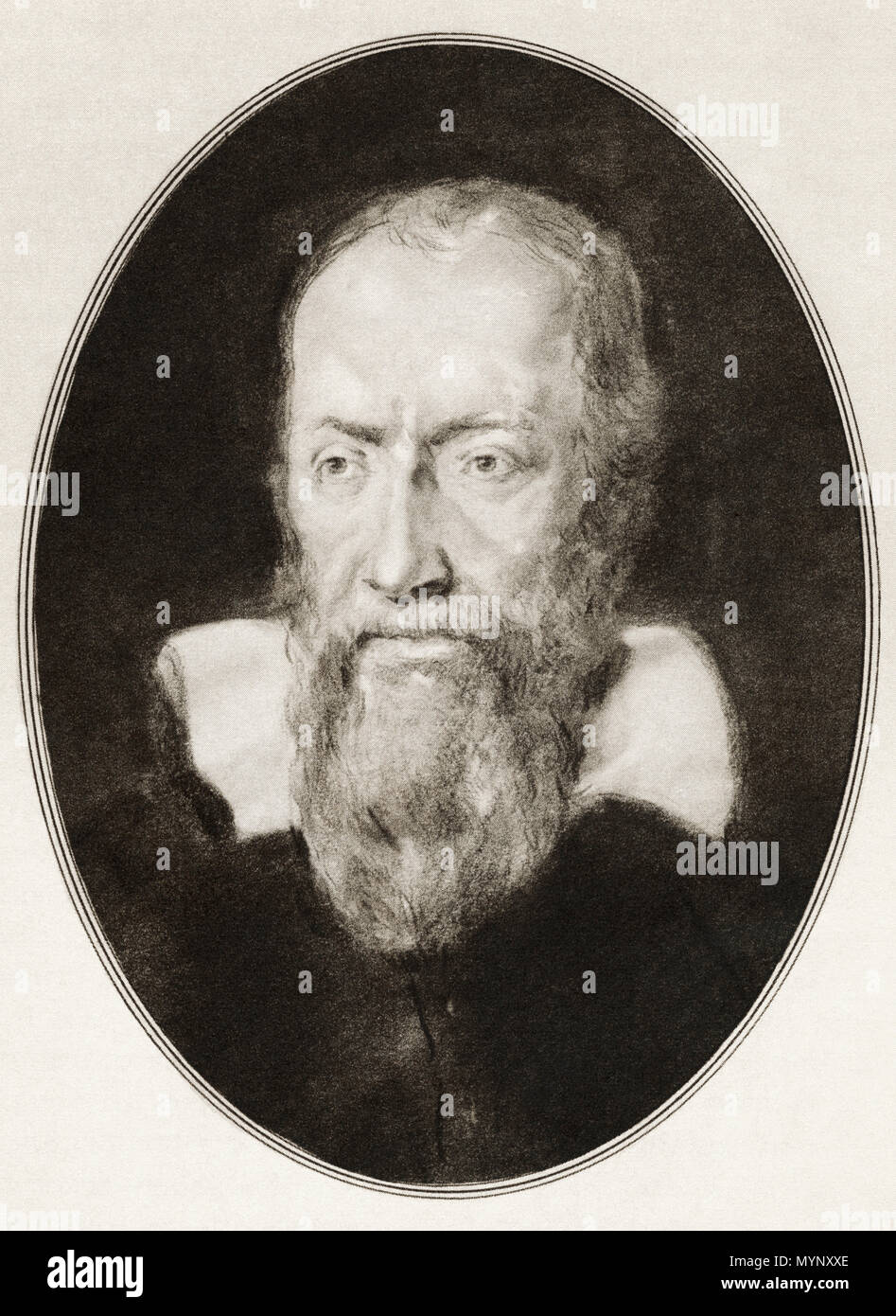 Galileo Galilei, 1564 - 1642. Italienischen Universalgelehrten. Abbildung von Gordon Ross, US-amerikanischer Künstler und Illustrator (1873-1946), von lebenden Biographien berühmter Männer. Stockfoto