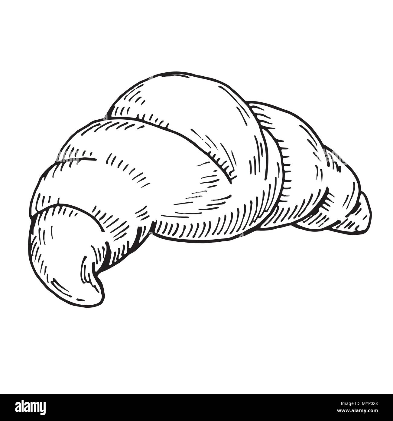 Frisches Croissant auf weißem Hintergrund. Vector Illustration einer Skizze Stil. Stock Vektor
