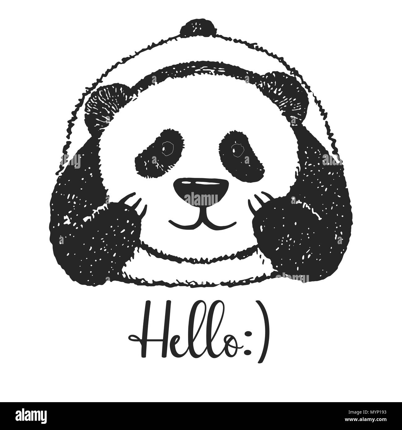 Skizze einer Cartoon Panda. Vector Illustration. Text Hallo. Stock Vektor