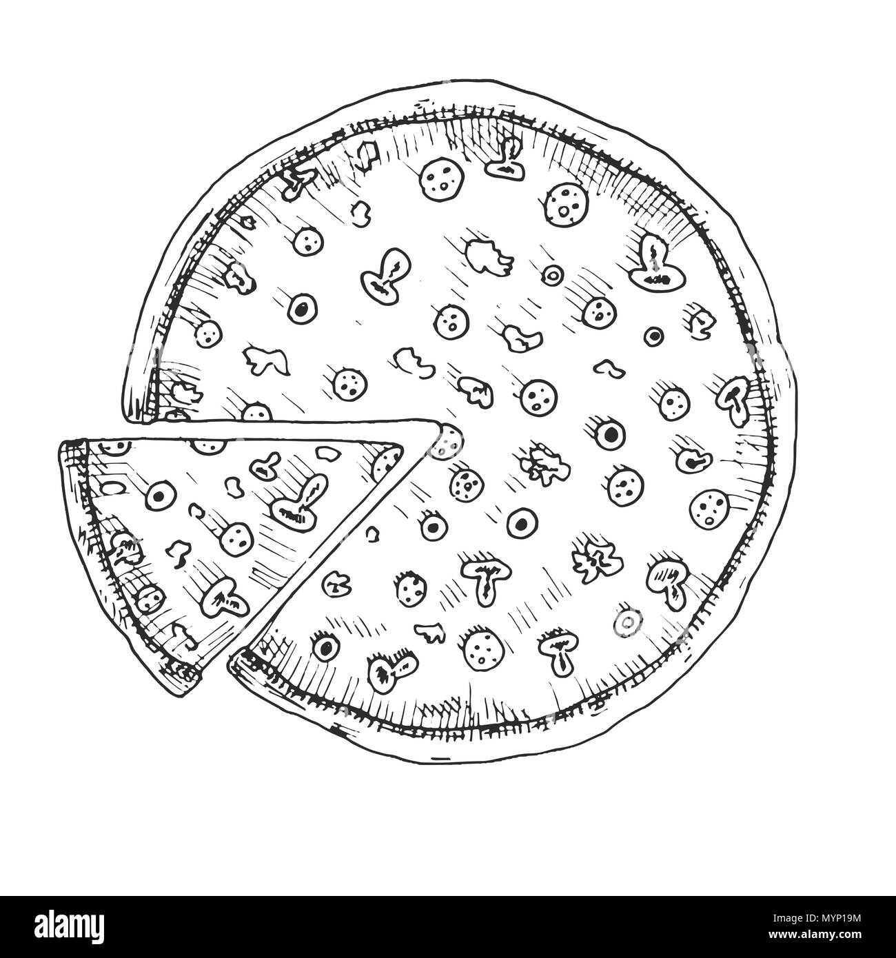 Skizze der Pizza mit Pilzen. Vector Illustration. Stock Vektor