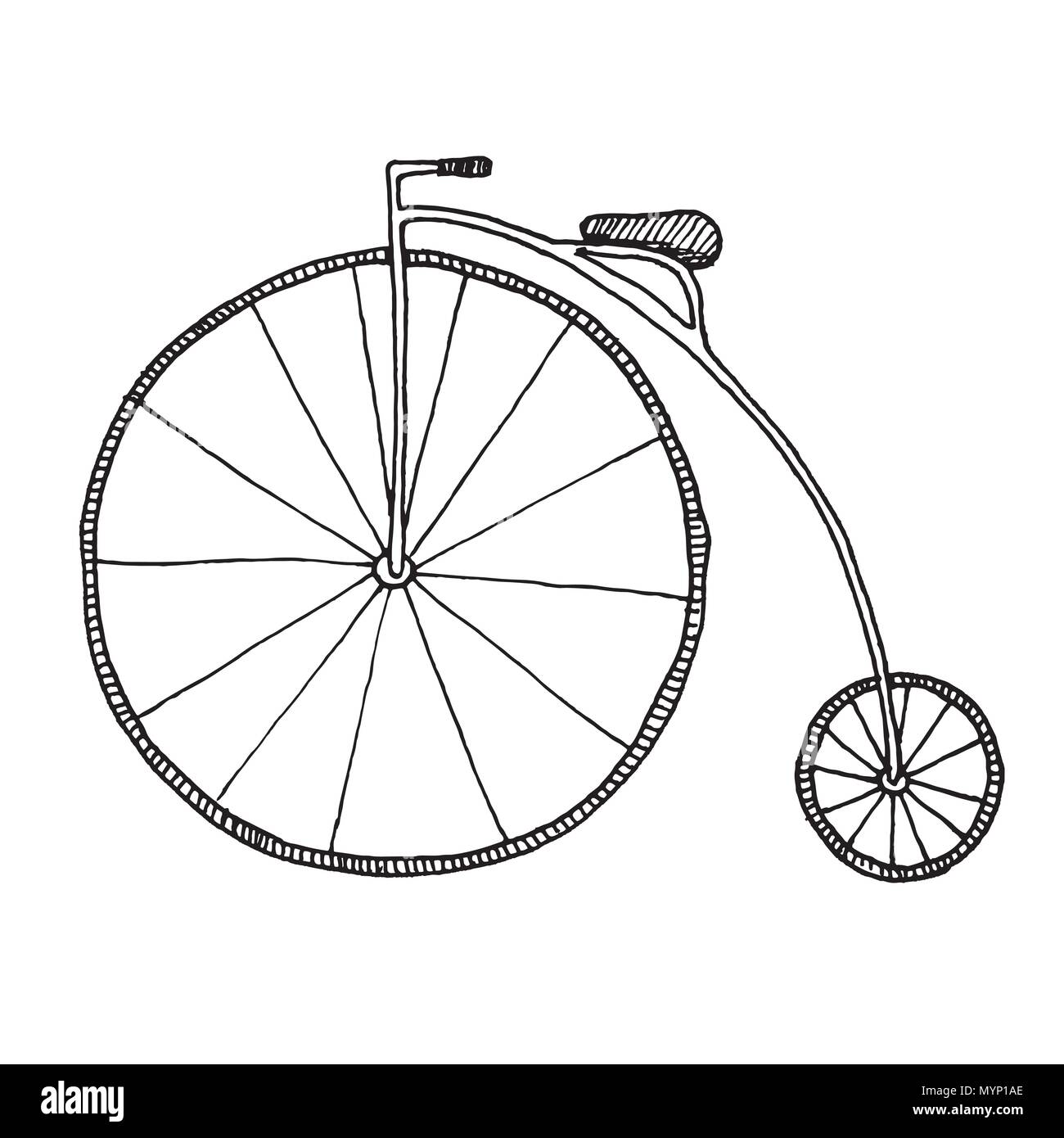 Skizze des penny-farthing. Fahrrad isoliert auf weißem Hintergrund. Vector Illustration Stock Vektor