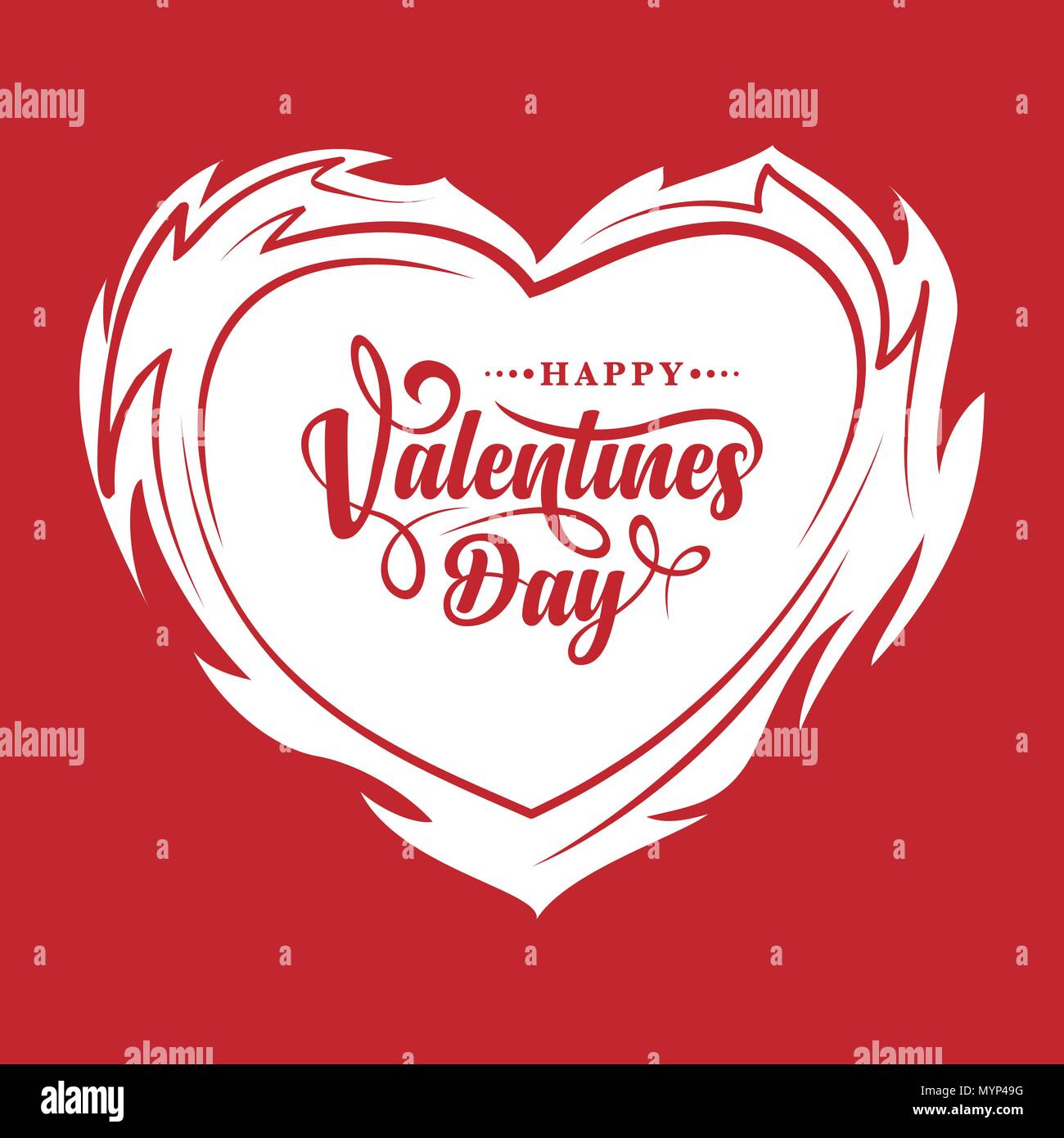 Brennendes Herz mit Happy Valentines Tag Inschrift Stock Vektor