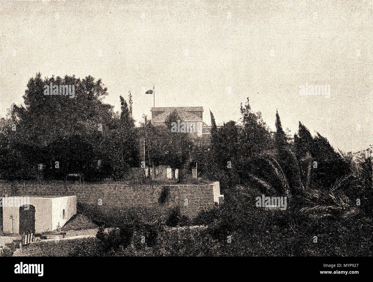 . Русский: Русское место близ Яффы. Из Фотография книги Ювачёва" Паломничество в Палестину'. 11, Глава стр. 55. Deutsch: Die russische Stelle mit Jaffy. Die Fotografie aus dem Juwatschöws Buch 'Die Pilgerfahrt zu Palästina". Das Kapitel 11, S. 55. Englisch: Die russische Ort in der Nähe von Jaffa. Das Foto aus dem Buch Yuvachyov's 'Wallfahrt nach Palästina". Kapitel 11, S. 55. Vor 1904. И. П. Ювачёв 423 Wallfahrt nach Palästina 11. (55) Stockfoto