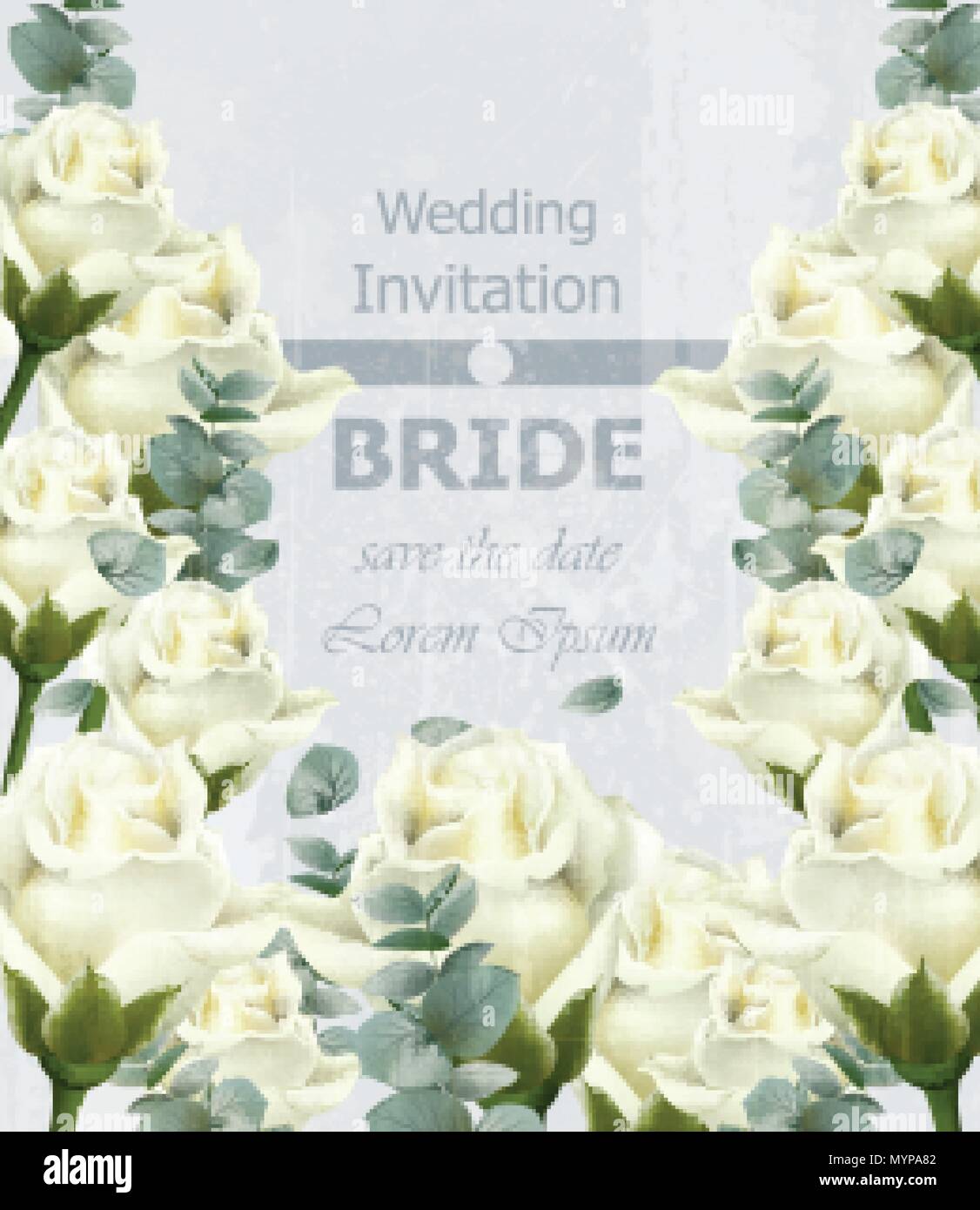 Schöne Hochzeit Einladung mit weißen Rosen Blumen. Luxuriöse aquarell Blumen Vektor Karte. Vintage Dekor Design Stock Vektor