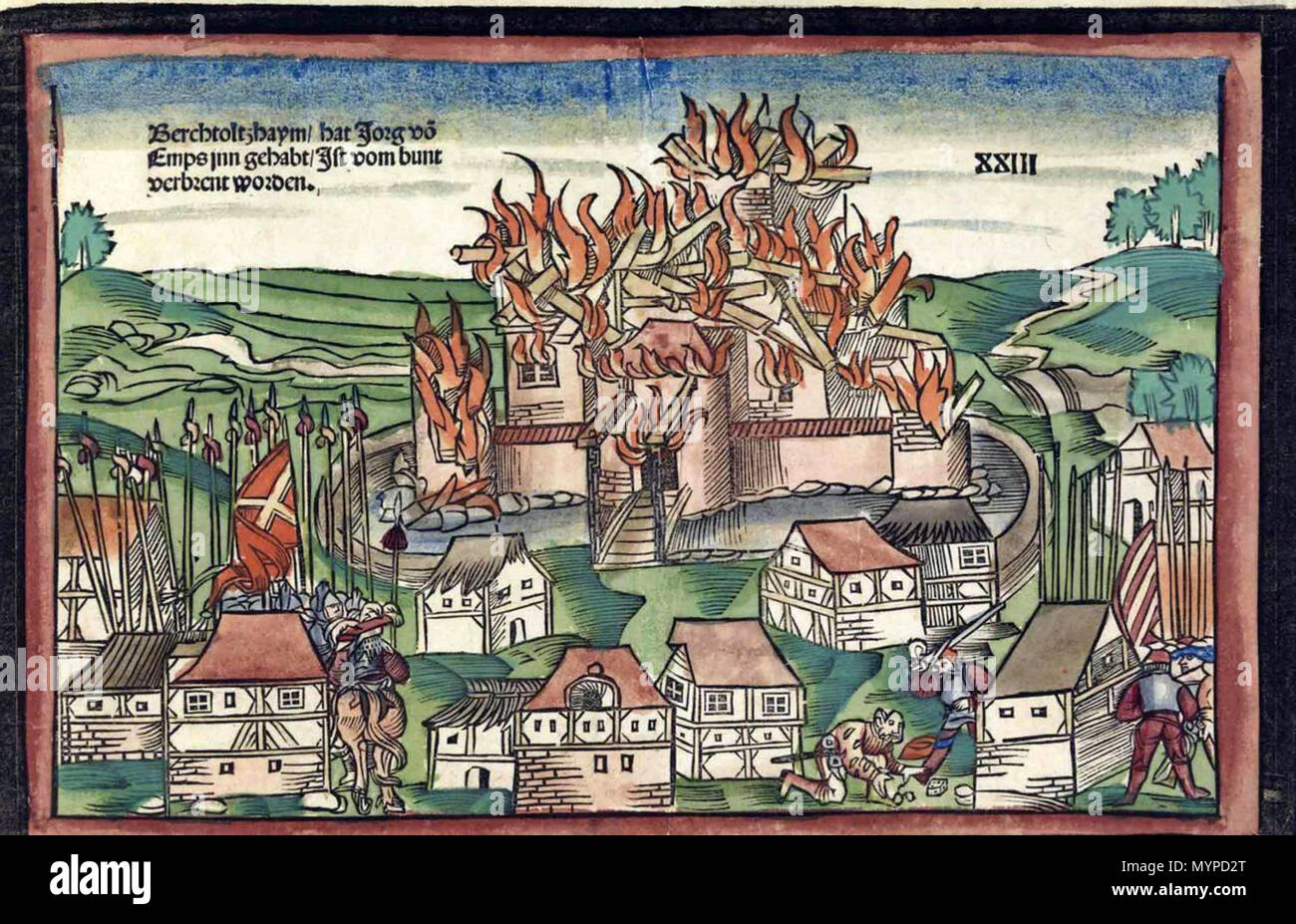 . Bild aus dem Burgenbuch der Staatsbibliothek Bamberg, Staatsbibliothek Bamberg, RB. H. Bell. w.1. Original 1523. original Hans Wandereisen, Autor des Buches unbekannt 70 Bercholtsheim Stockfoto