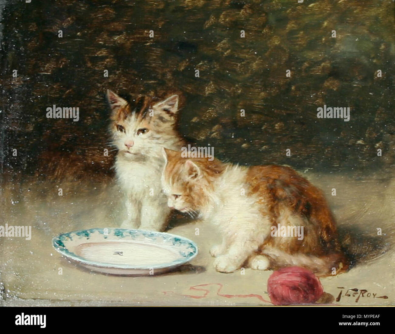 . Jules Leroy: verspielte Kätzchen, Öl auf Leinwand, 20,3 x 25,4 cm (20,3 x 25,4 cm). Datum unbekannt. Jules Leroy (1856-1921) 286 Jules Leroy-verspielte Kätzchen Stockfoto