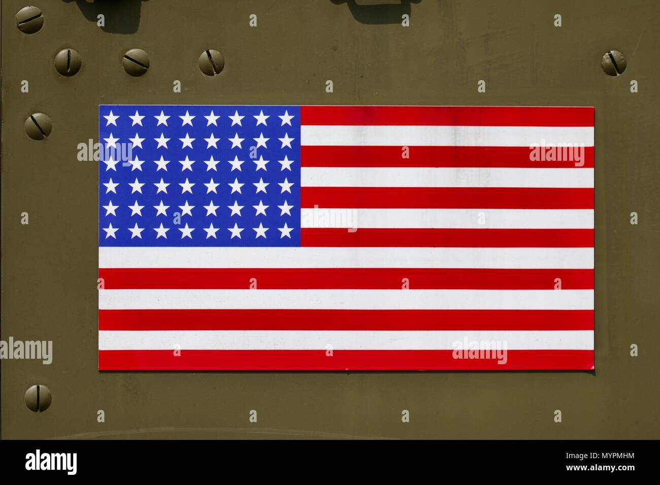 Die amerikanische Flagge auf der Tür für einen Weltkrieg 2 US Army M2 Half-track Personal Carrier Stockfoto