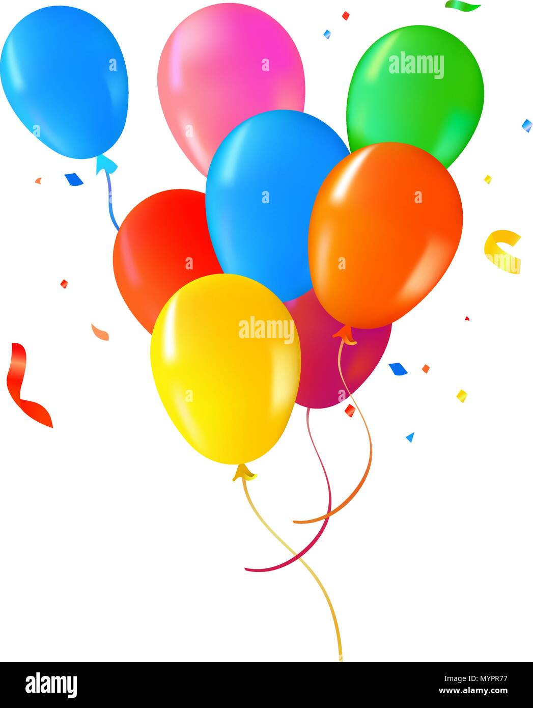 Multi Color helium Luftballons auf isolierten Hintergrund. Bunte Party Dekoration ideal für Geburtstag, Jubiläum oder eine besondere Veranstaltung. EPS 10 Vektor. Stock Vektor