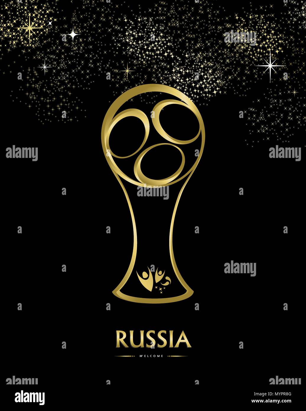 Fußball-Award für besondere Fußballspiel. Russland Text zitieren und gold Abbildung mit Feuerwerk im Hintergrund. EPS 10 Vektor. Stock Vektor