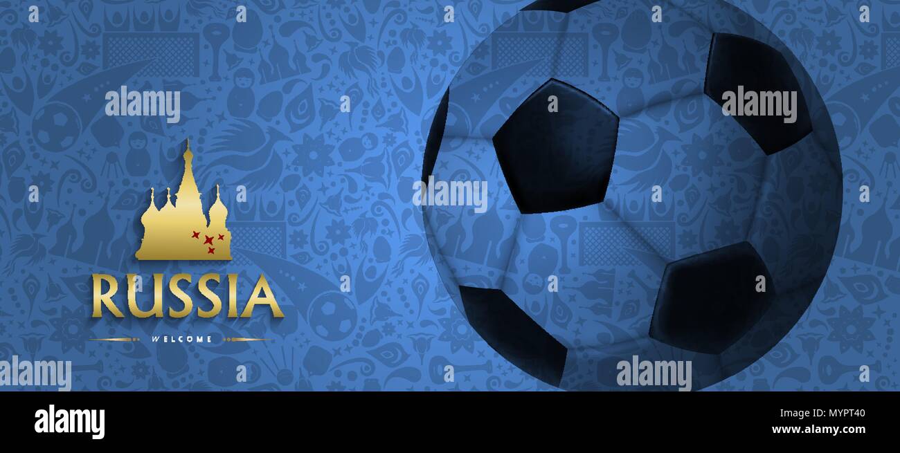 Russland Fußball event Illustration, Web Banner Design der Fußball-Ball mit russischen Farbe Hintergrund. EPS 10 Vektor. Stock Vektor
