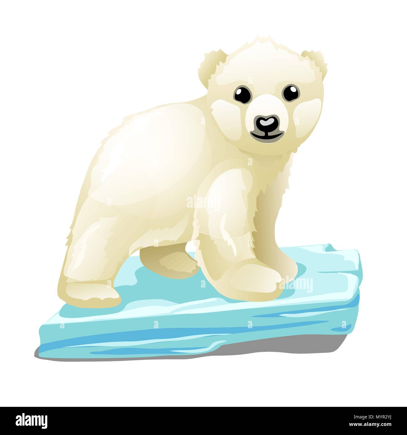 Cute Polar Bear schwimmt auf einer treibenden Eisscholle auf weißem Hintergrund. Vector Illustration. Stock Vektor