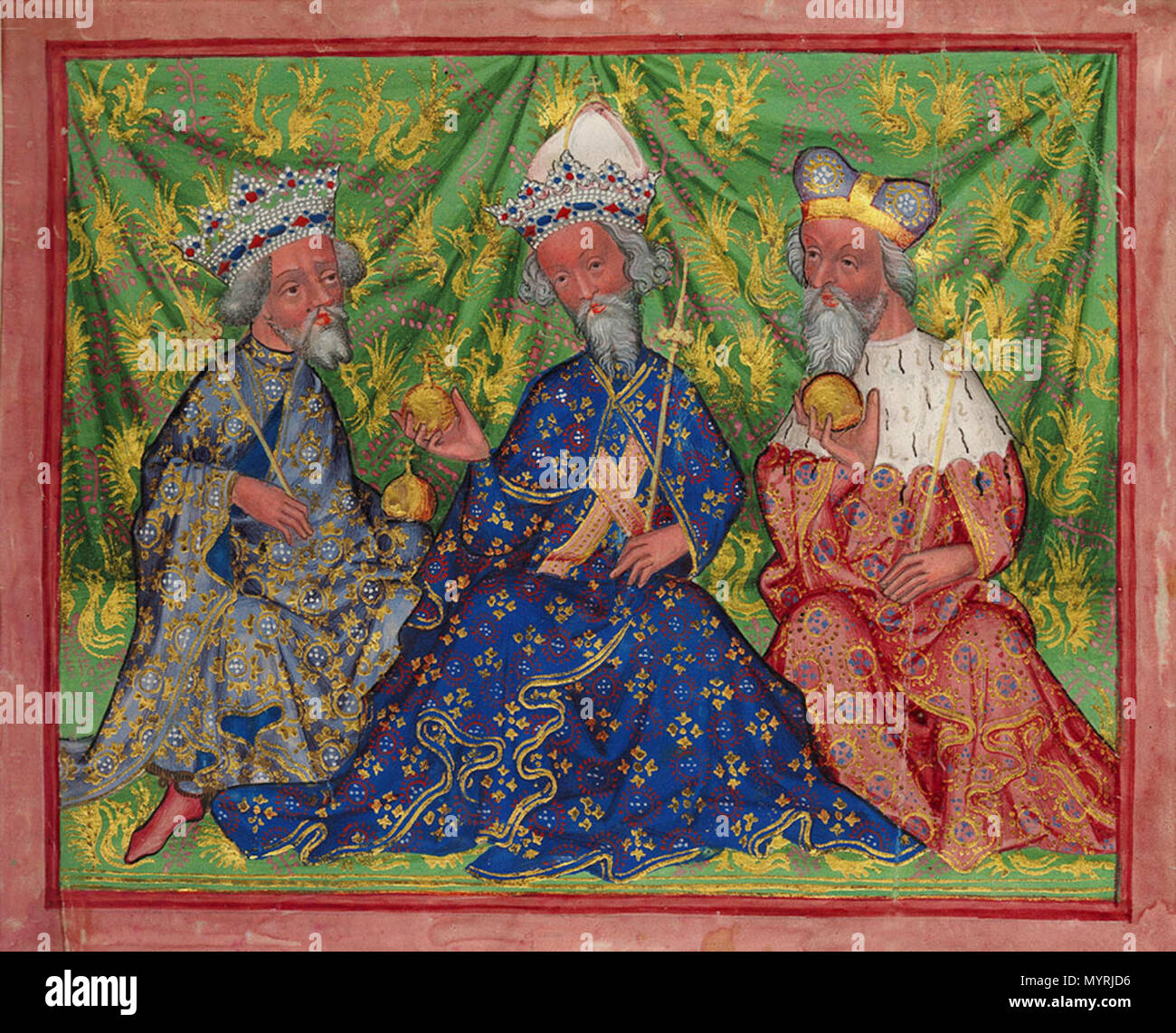 . Čeština: Václav IV., Karel IV. eine Jošt Moravský. König Wenzel IV., Karl IV., Kaiser des Heiligen Römischen Reiches, Jobst von Mähren. 1430 365 Wenzel IV., Karl IV., Jobst von Mähren Stockfoto