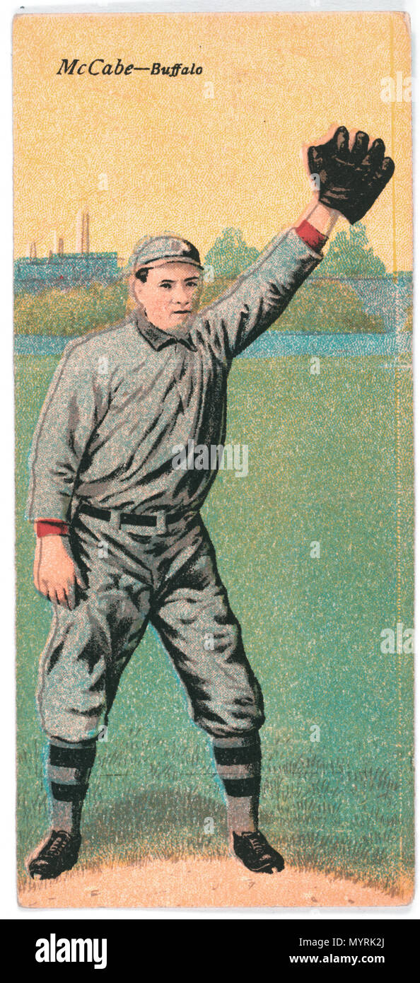 . Englisch: Titel: Arthur McCabe/Charles Starr, Buffalo Team, Baseball card portrait Abstract / Medium: 1 Print: Relief mit Rasterung, Farbe. 1911. American Tobacco Company, Sponsor 381 Arthur Mc Cabe-Charles Starr, Buffalo Team, Baseball card Portrait LCCN 2007685594 Stockfoto