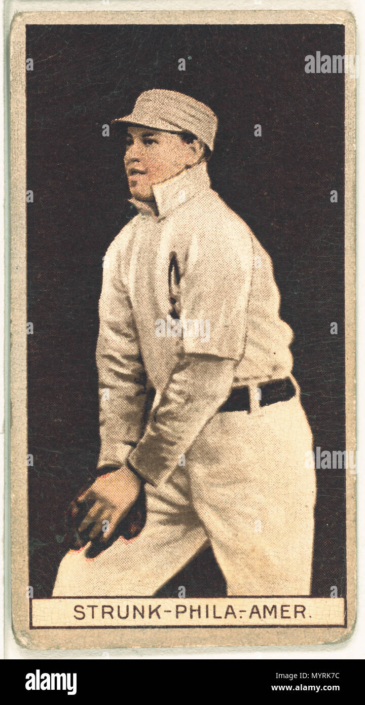 . Englisch: Titel: Amos Strunk, Philadelphia Leichtathletik, Baseball card portrait Abstract / Medium: 1 Print: Relief mit Rasterung, Farbe. . 1912. American Tobacco Company, Sponsor 284 Amos Strunk, Philadelphia Leichtathletik, Baseball card Portrait LCCN 2008678388 Stockfoto