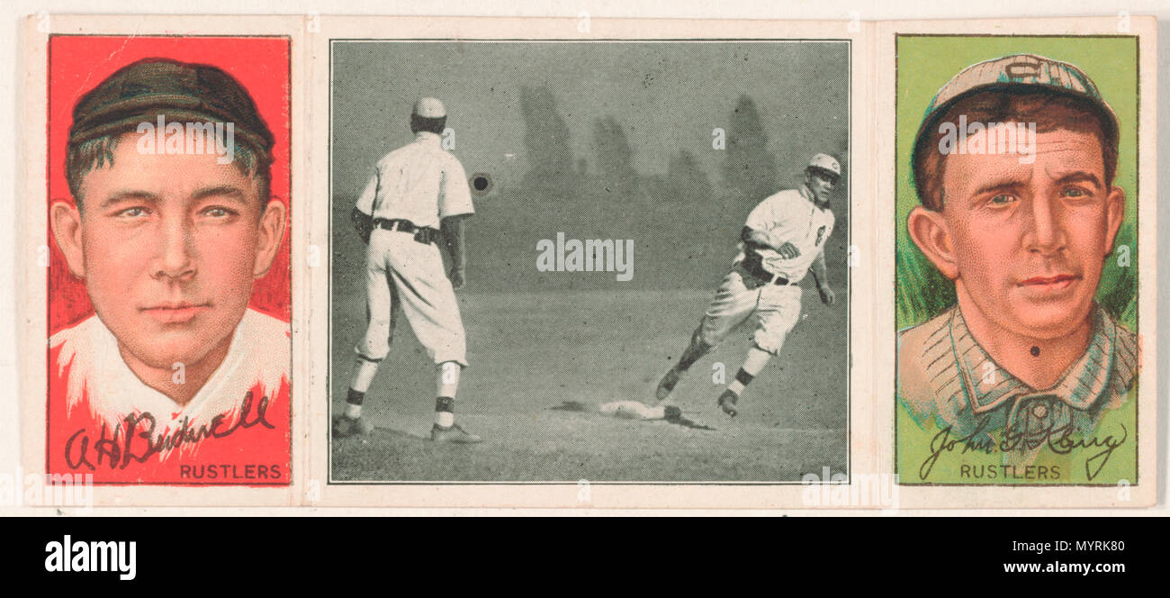 . Englisch: Titel: Albert Bridwell/John Kling, Boston Rustlers, Baseball card portrait Abstract / Medium: 1 Print: Relief mit Rasterung, Farbe. . 1912. American Tobacco Company, Sponsor 274 Albert Bridwell-John Kling, Boston Rustlers, Baseball card Portrait LCCN 2008678437 Stockfoto
