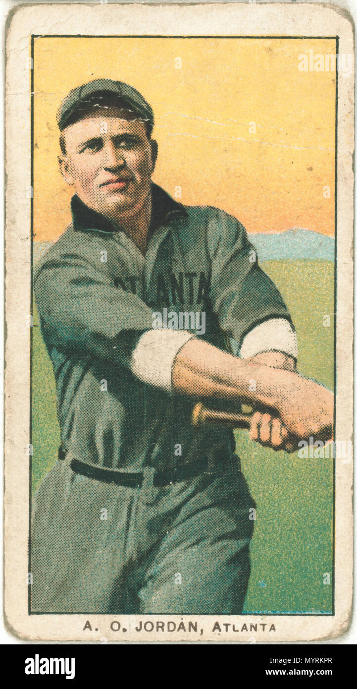 . Englisch: Titel: A. O. Jordan, Atlanta Team, Baseball card portrait Abstract / Medium: 1 Print: Relief mit Rasterung, Farbe. . 1909. American Tobacco Company, Sponsor 255 A. O. Jordan, Atlanta Team, Baseball card Portrait LCCN 2008675176 Stockfoto